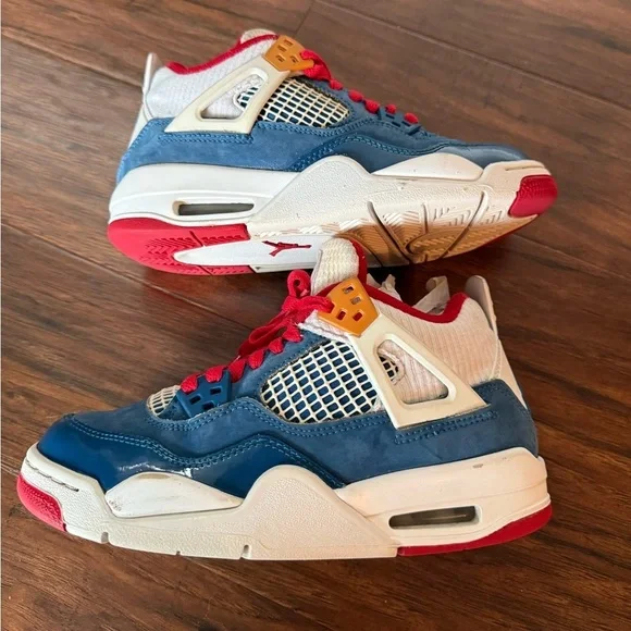 Jordan Air 4 Retro Little Kid “Messy Room” Blue, White and Red Size 4 - Picture 10 of 14